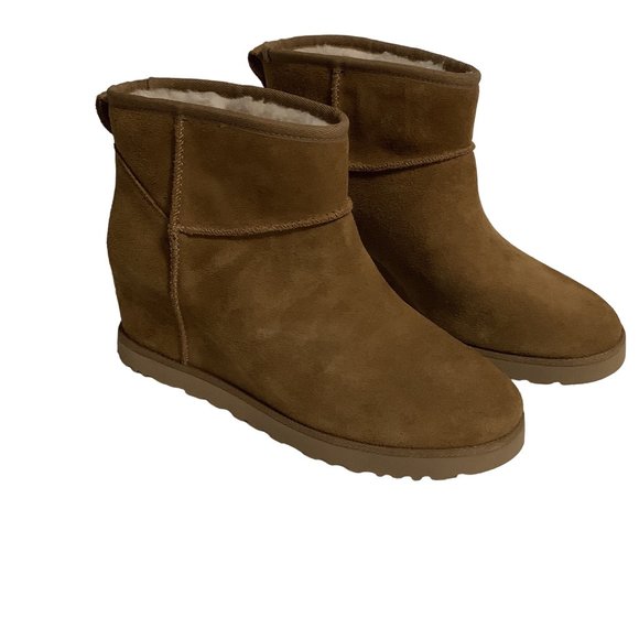 UGG Shoes - UGG Womens Femme Mini Brown Suede Classic Wedge Pull On Ankle Boots Size 12